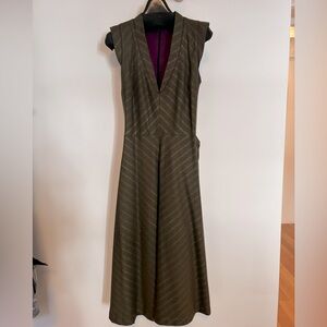 Vintage brown wool dress with gold stripe